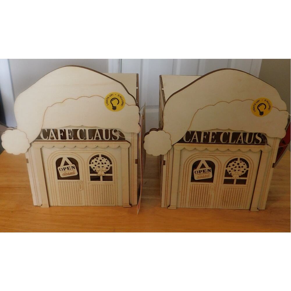 Make Market Wooden Cafe Claus DIY House LED Light Up NEW